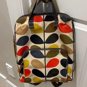 Orla Kiely Backpack multicolor, leaf stem tote handles coated canvas
